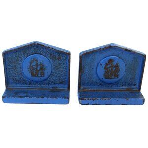 Antique Deco Iron Metal 3 Graces Lady Silhouettes Figural Statue Woman Bookends